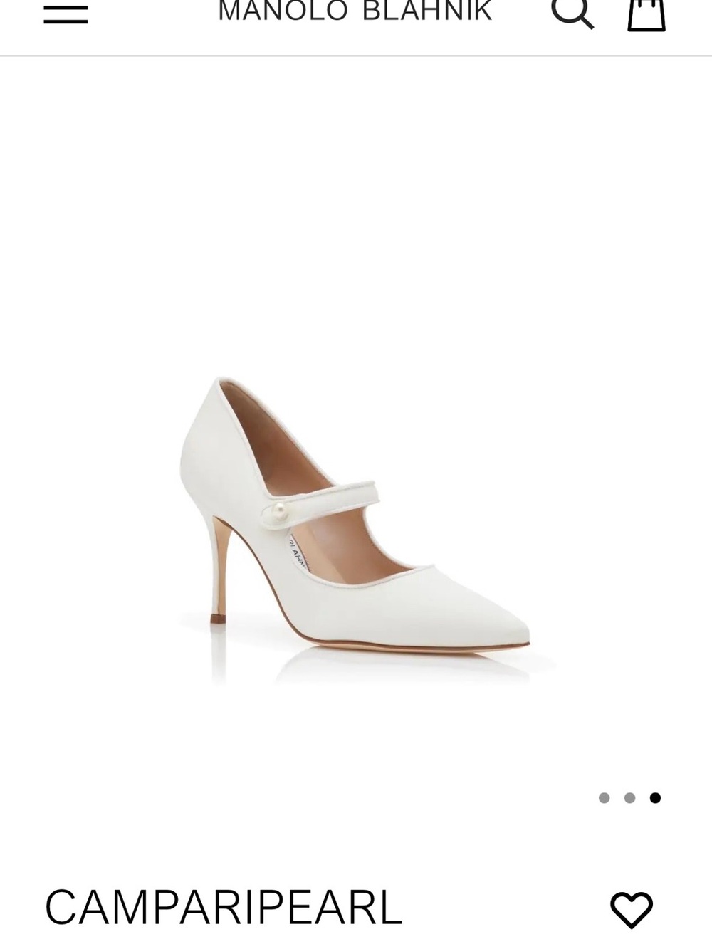 Manolo Blahnik Campari Pearl White Mary Jane Pump 90mm 39.5